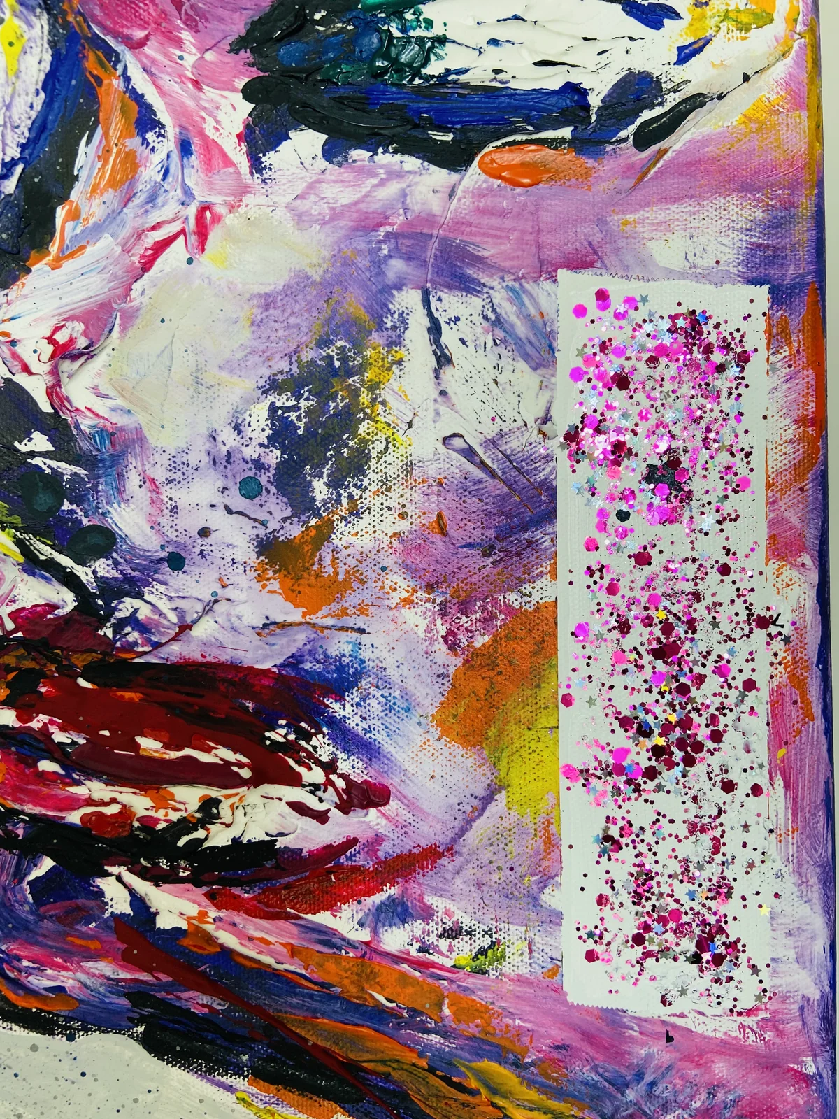 Colorful abstract profile with geometric white panel